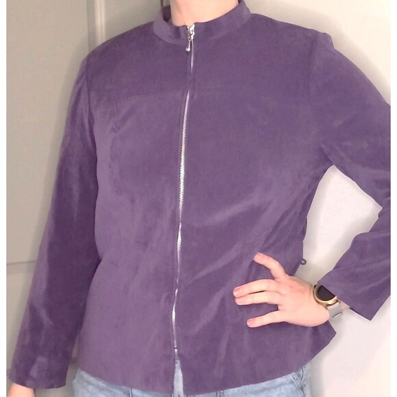 Vintage 90s Jessica Howard Purple Suede Zip Up Light Jacket Size 14 - Picture 1 of 7